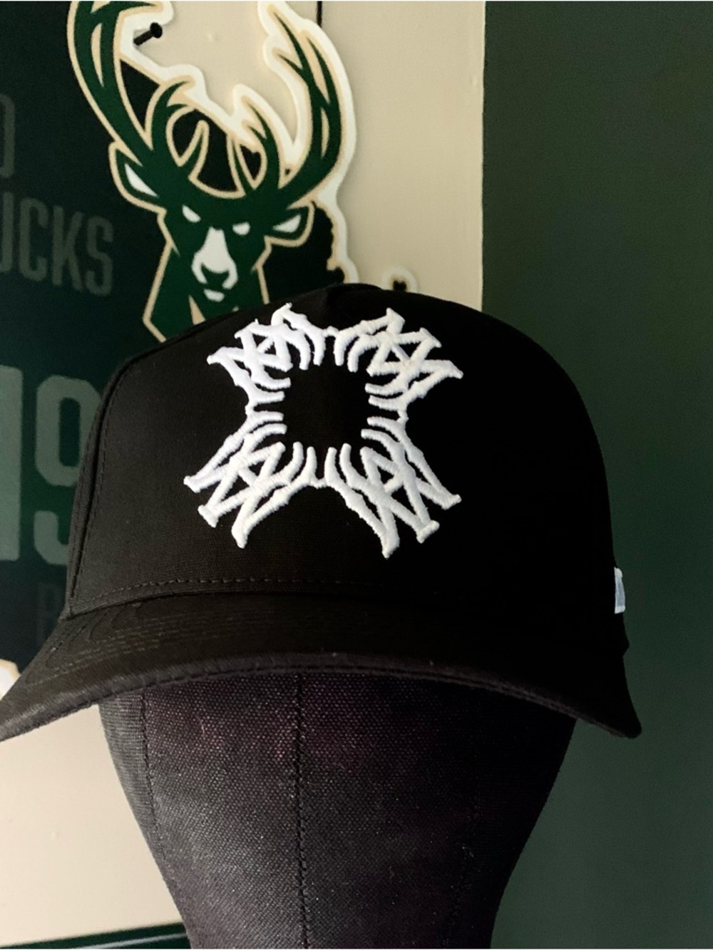 AMIRI Black Cap with White Embroidered Sunburst